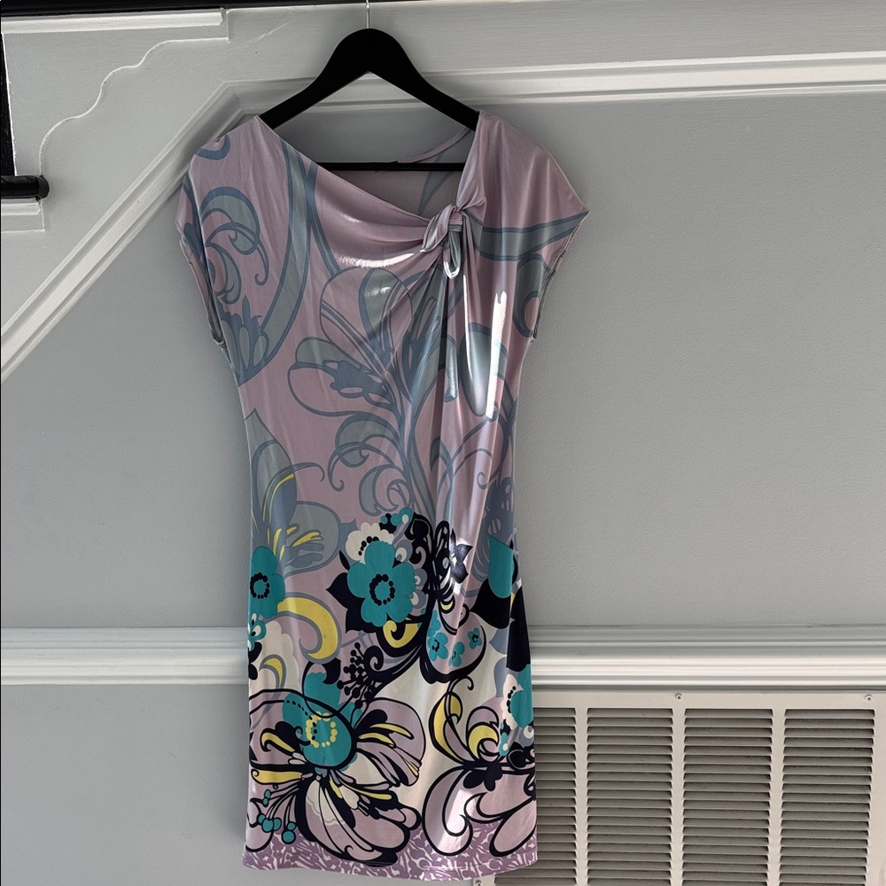 Elie Tahari Floral Mini Dress in Purple and Teal